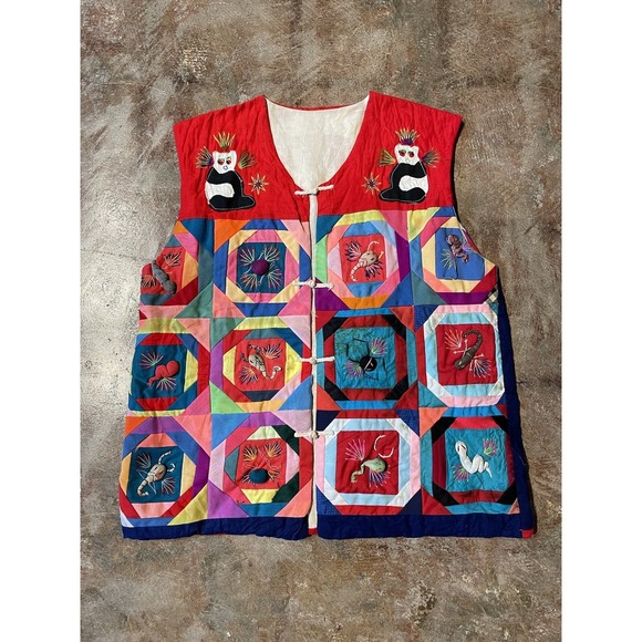 Vintage Jackets & Blazers - Vintage Quilted Handmade Patchwork South American Vest 80's Sz M/L *